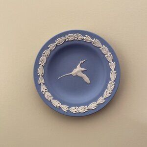 Wedgwood Blue Jasperware Small Round Trinket Dish with White Motif